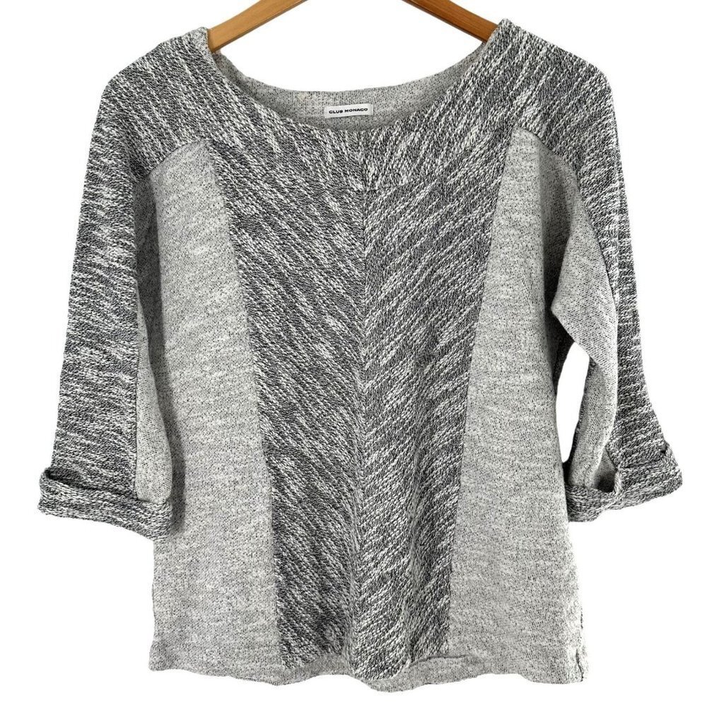 Club Monaco Gray Cotton Tweed Mixed Media Boxy Sweater Size Large - Picture 2 of 5